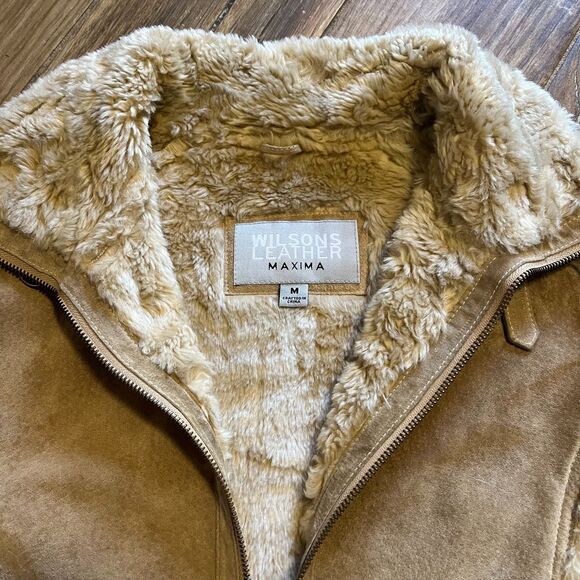 Wilson's Women's Coat Suede Leather Maxima Sherpa Lining Tan Medium EUC - Picture 5 of 10